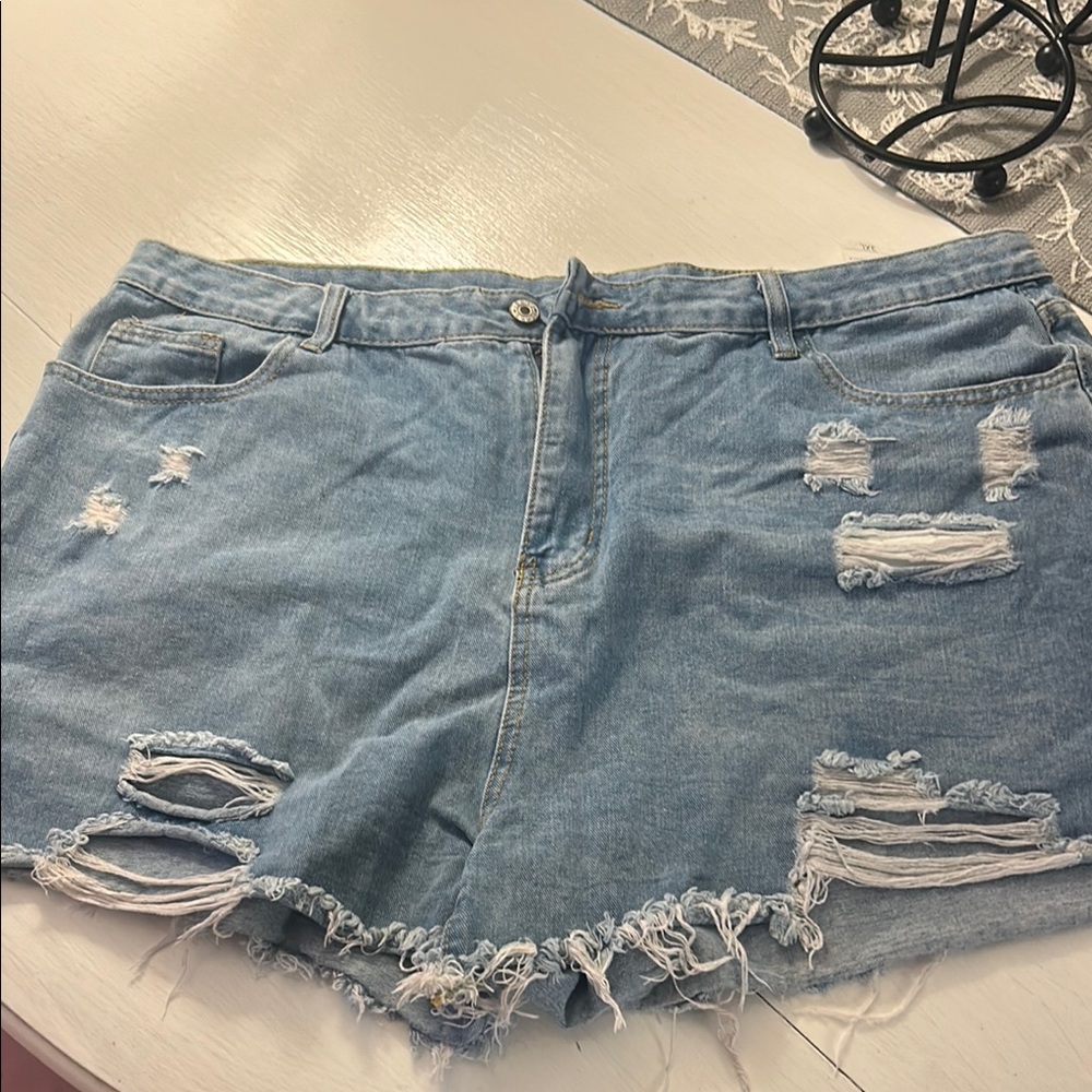 SHEIN Blue Distressed Denim Jean Shorts